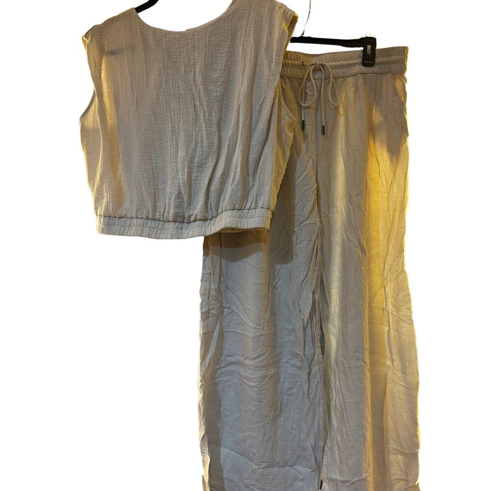 A New Day Gauze Tank & Pant Set in Cream | XXL Top & XL Bottom